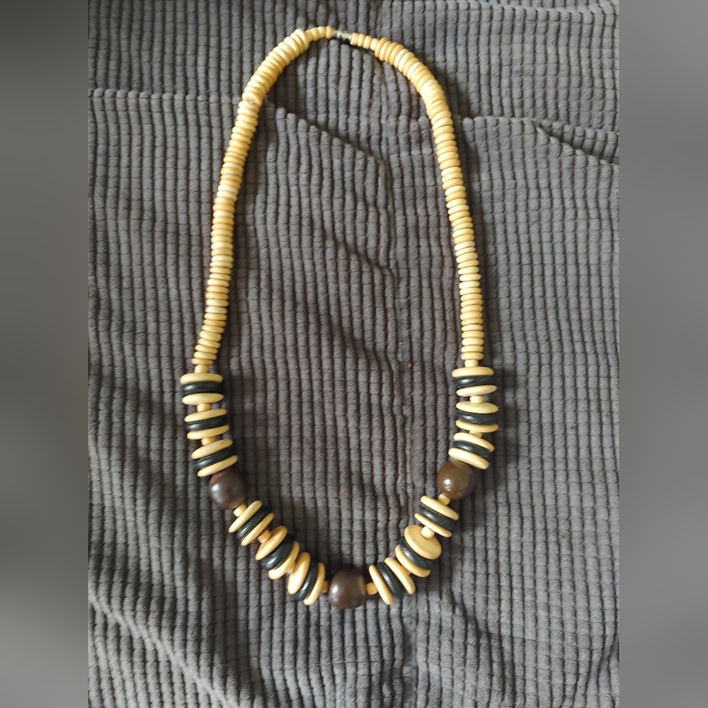 Vintage Wooden Disc Beaded Necklace